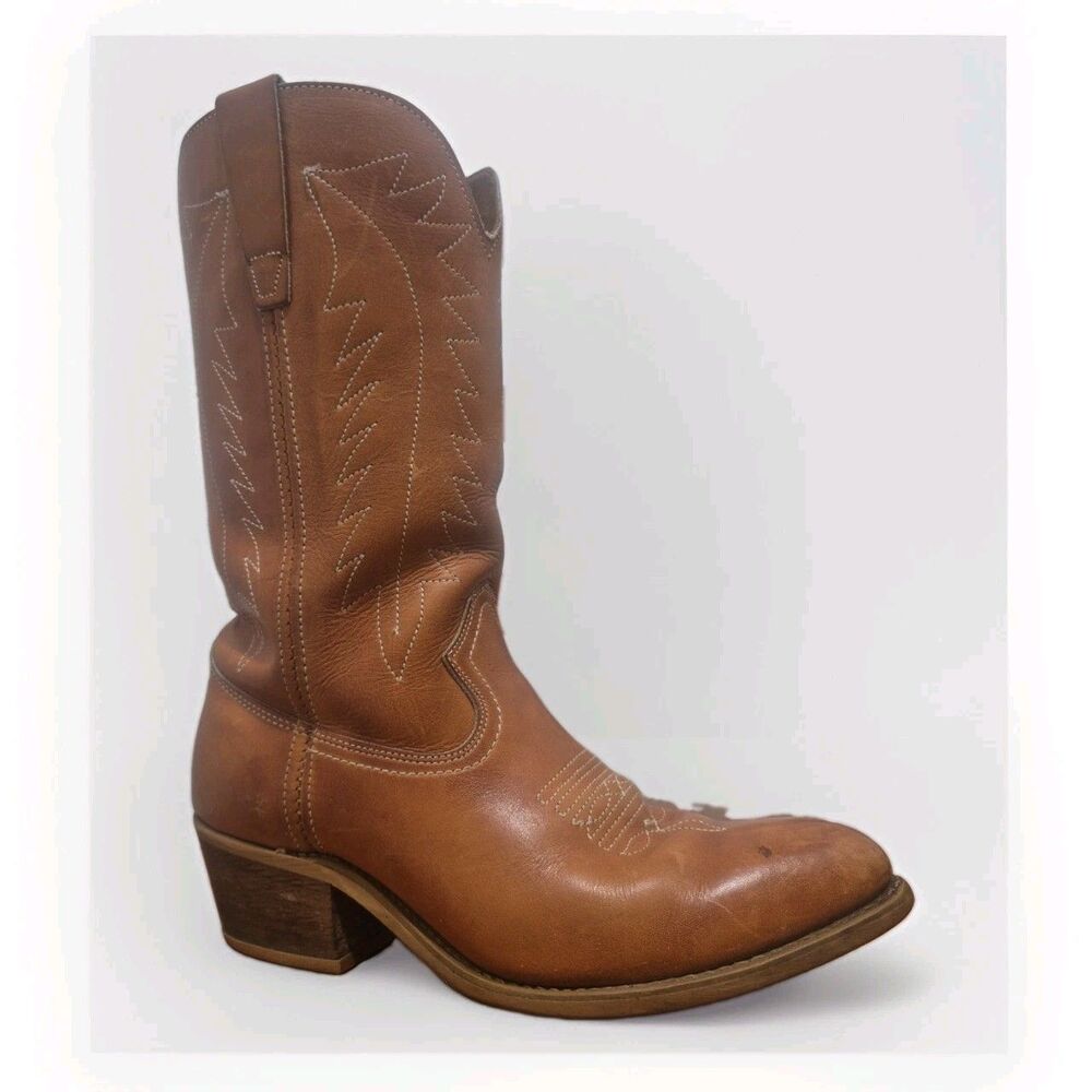 Vintage LANDIS Western Buffalo Brown Cowboy Boots Men's Size 10D Rare 94046 USA